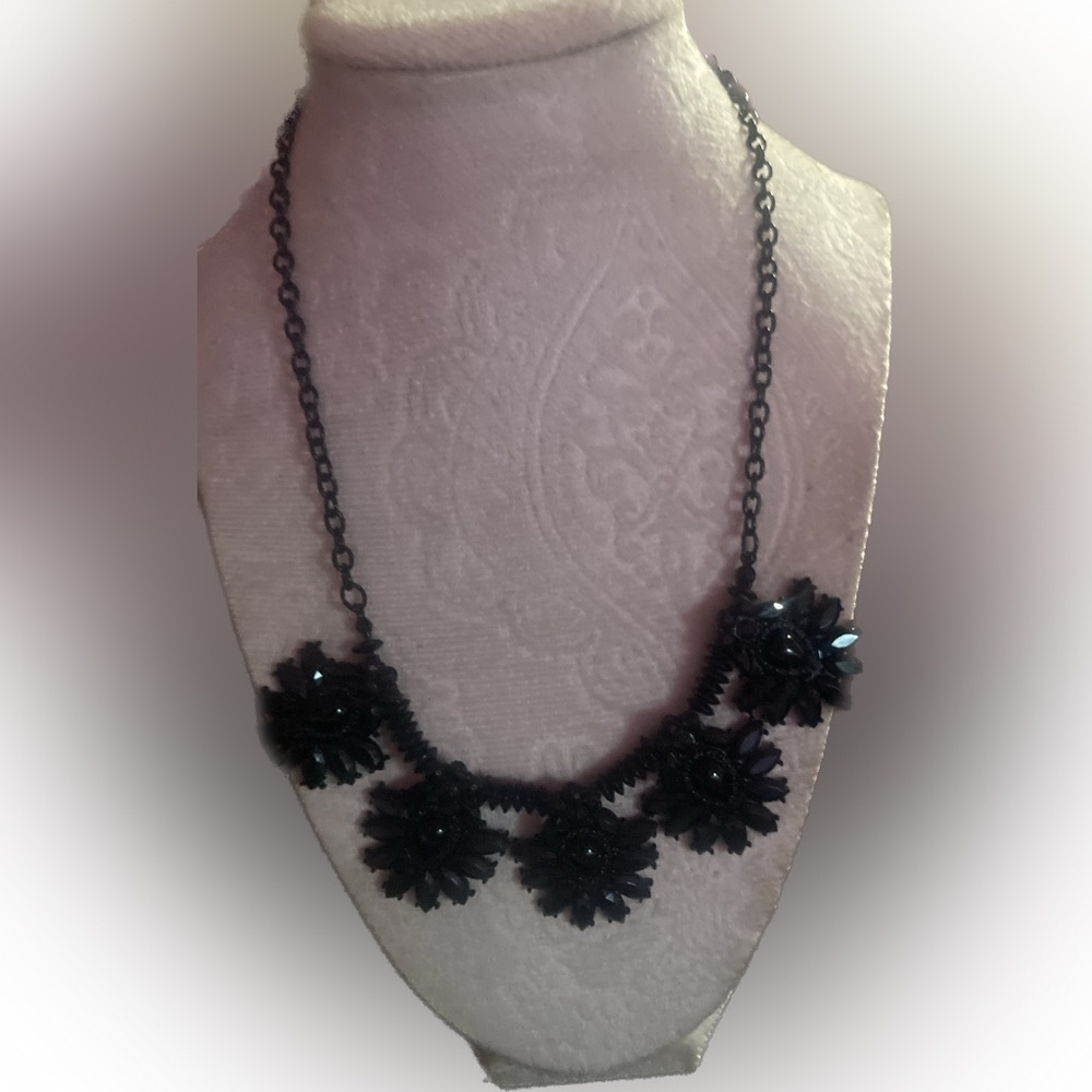 Black Floral Statement Necklace - Women Jewelry